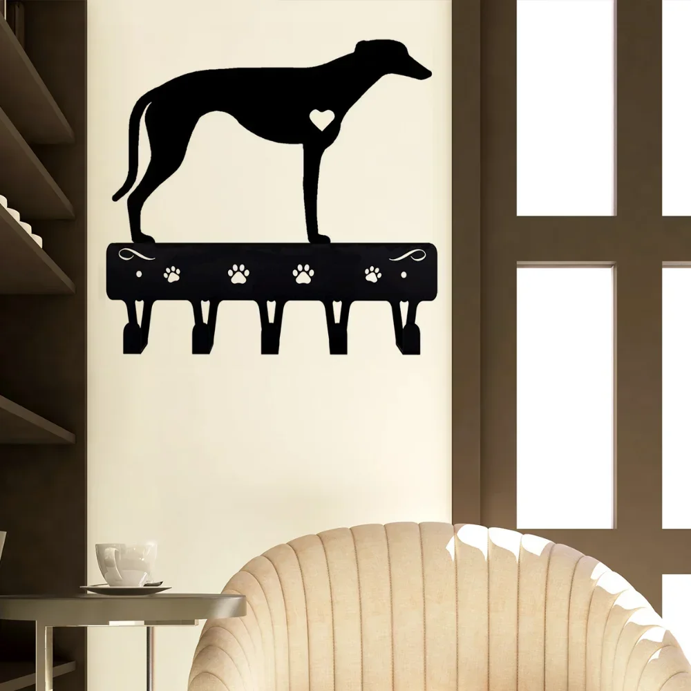 Greyhound Key Holder & Dog Leash Hanger: Decorative Iron Craft for Wall-Mounted Hooks Organizer in Home