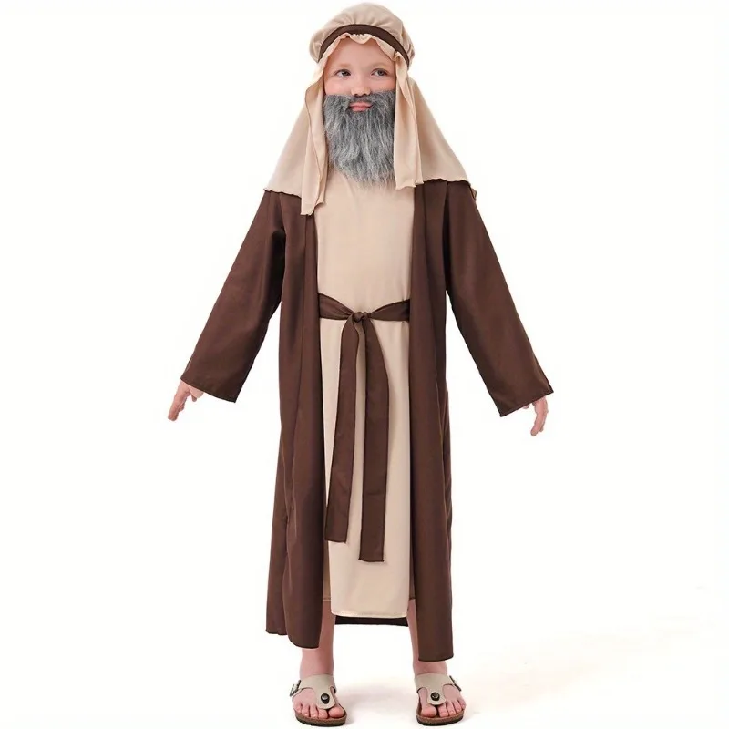 

3-Piece Bearded Shepherd Dog Costume Medieval Viking Prophet Robe Set Adult Halloween Role-Play Fantasy Photography Prop