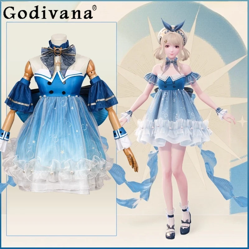 

Women's Kawaii Sweet Dress Outfit for Party Lolita Cosplay Costume Dress for Girls Game Anime Infinity Blue Dress Suit