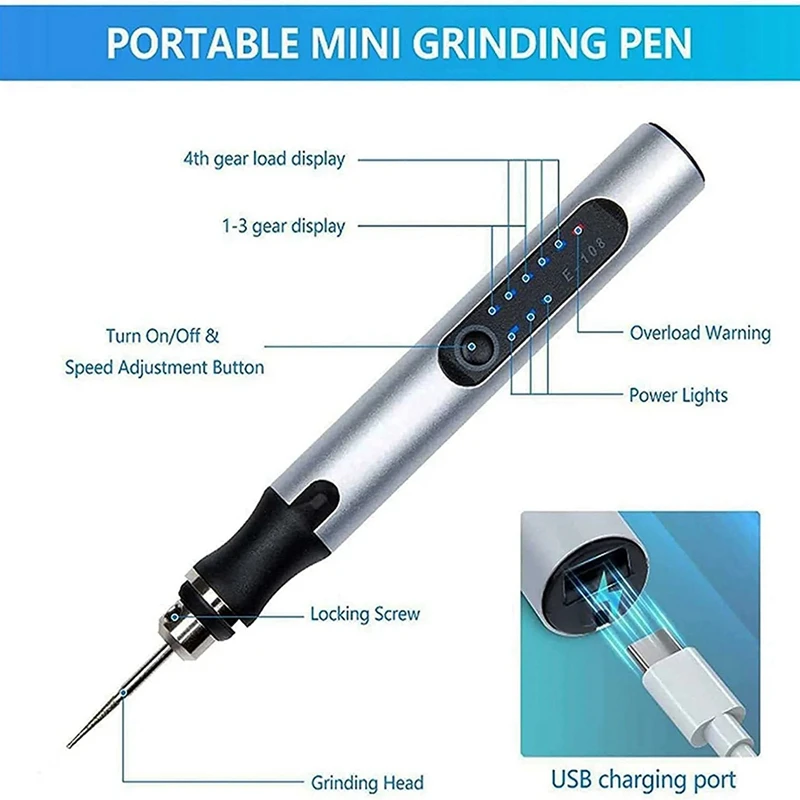 Stylo de Gravure Professionnel Personnaliseur USB, Outil de Gravure Portable, 30 Bits, pour Métal, Bois, Verre et Plastique