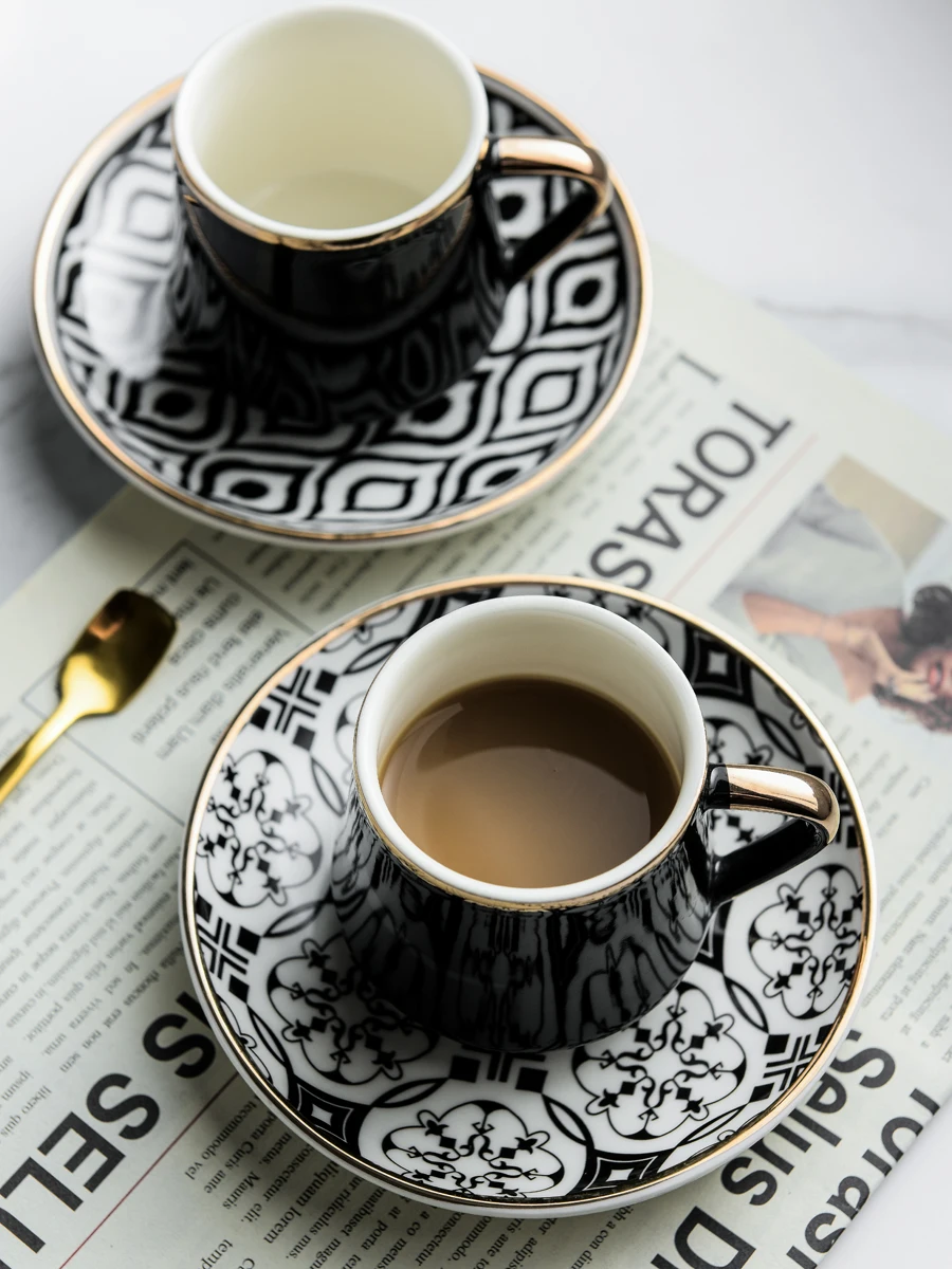 Turkish Espresso Mugs With Saucers Ceramic Cup Set For Black Tea Coffee Kitchen Party Drink Ware Home Decor Creative Gifts