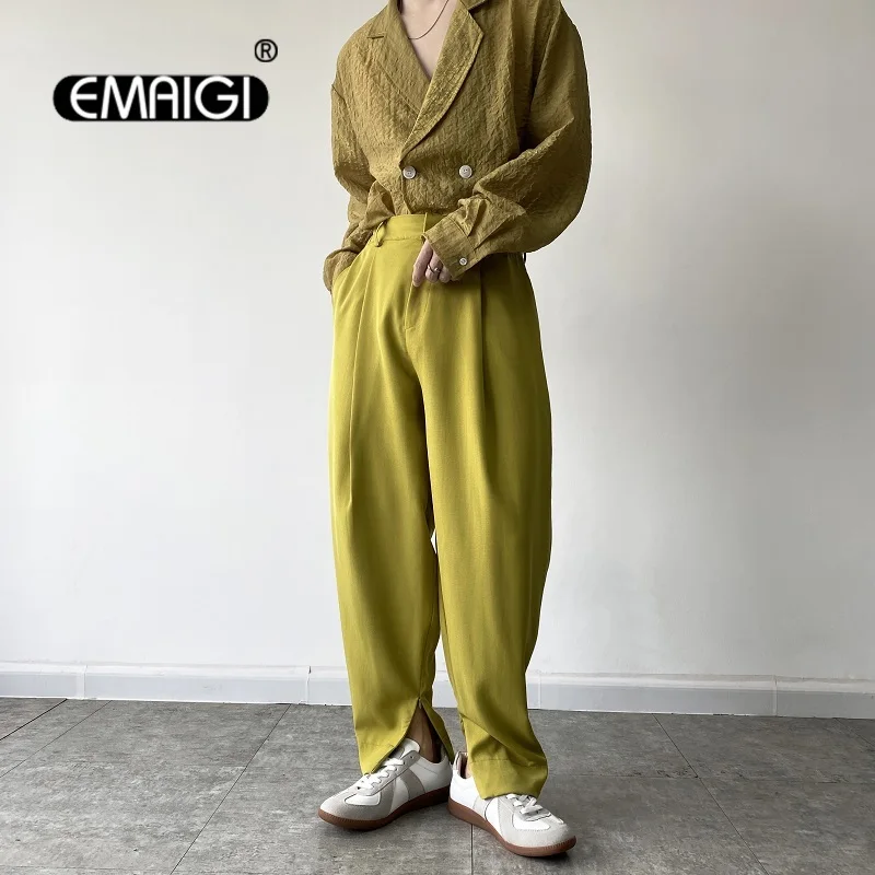 Men Fashion Vintage Zipper Feet Loose Casual Harem Trousers Male Streetwear Suit Pants Men's Net Celebrity Modeling Clothing