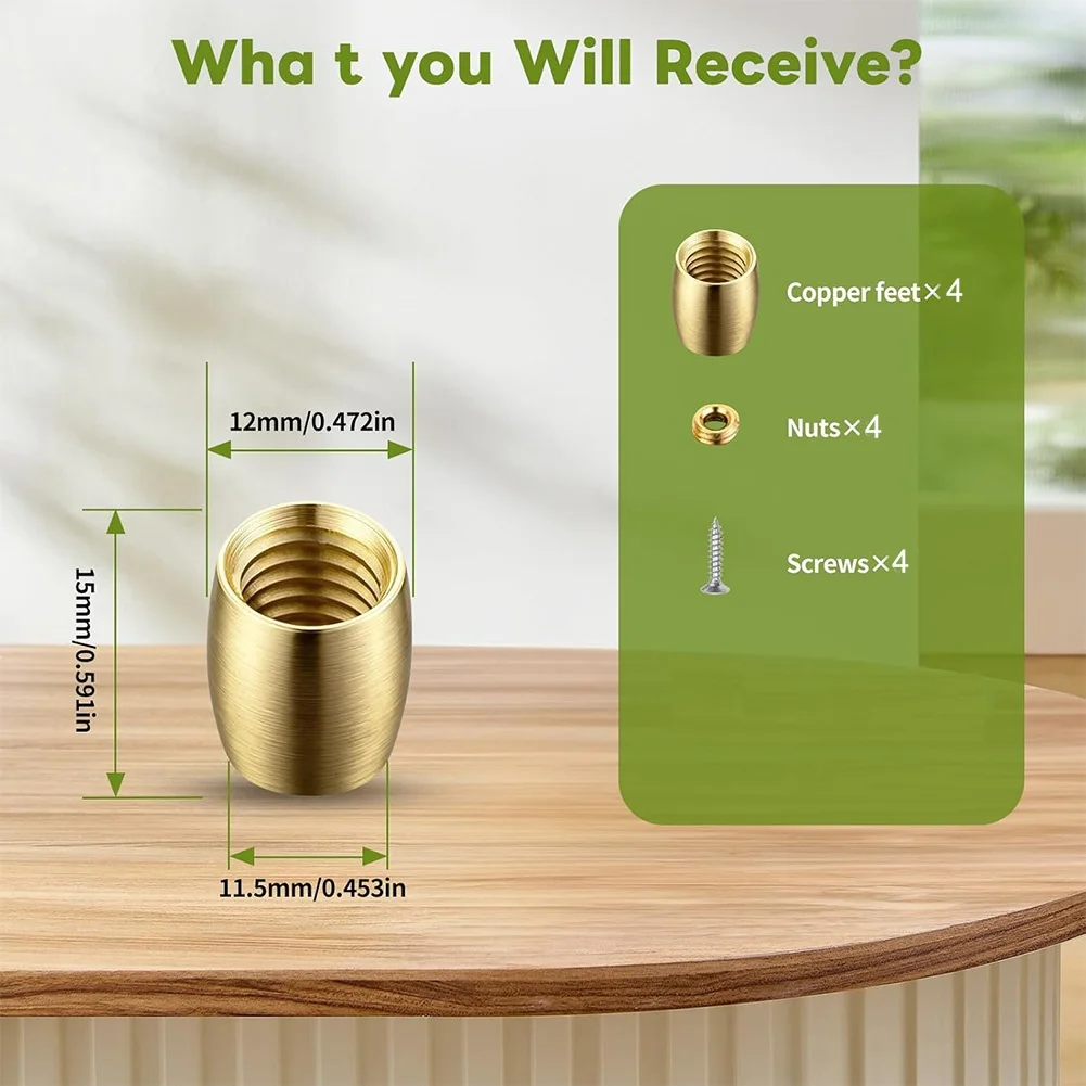 8PCS Brass Stabilising Feet with Screws and Anti-Slip Pads for Cutting Boards Display Trays Speakers Riser Stands