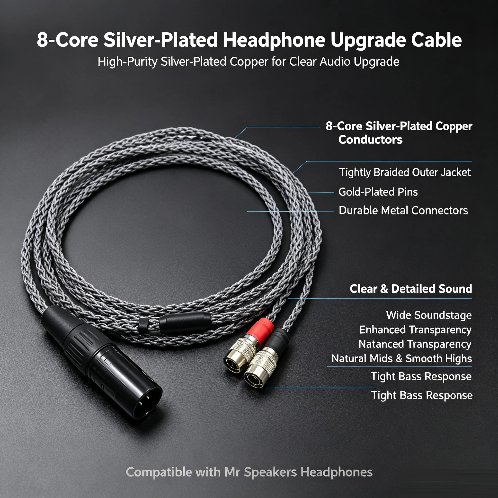 Audio Cable 2.5/3.5/4.4/4pin XLR Balanced Headphone Upgrade Cable Single Crystal Silver Plated Earphone Cord For Mr Speakers
