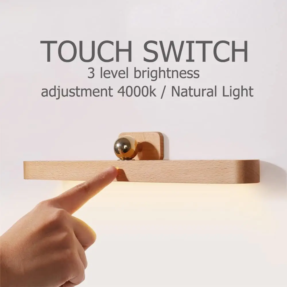 LED Drewniana 360° ° Obrotowa magnetyczna lampa toaletkowa, ładowana przez USB, ściemnialna lampa do makijażu z możliwością ładowania, do łazienki
