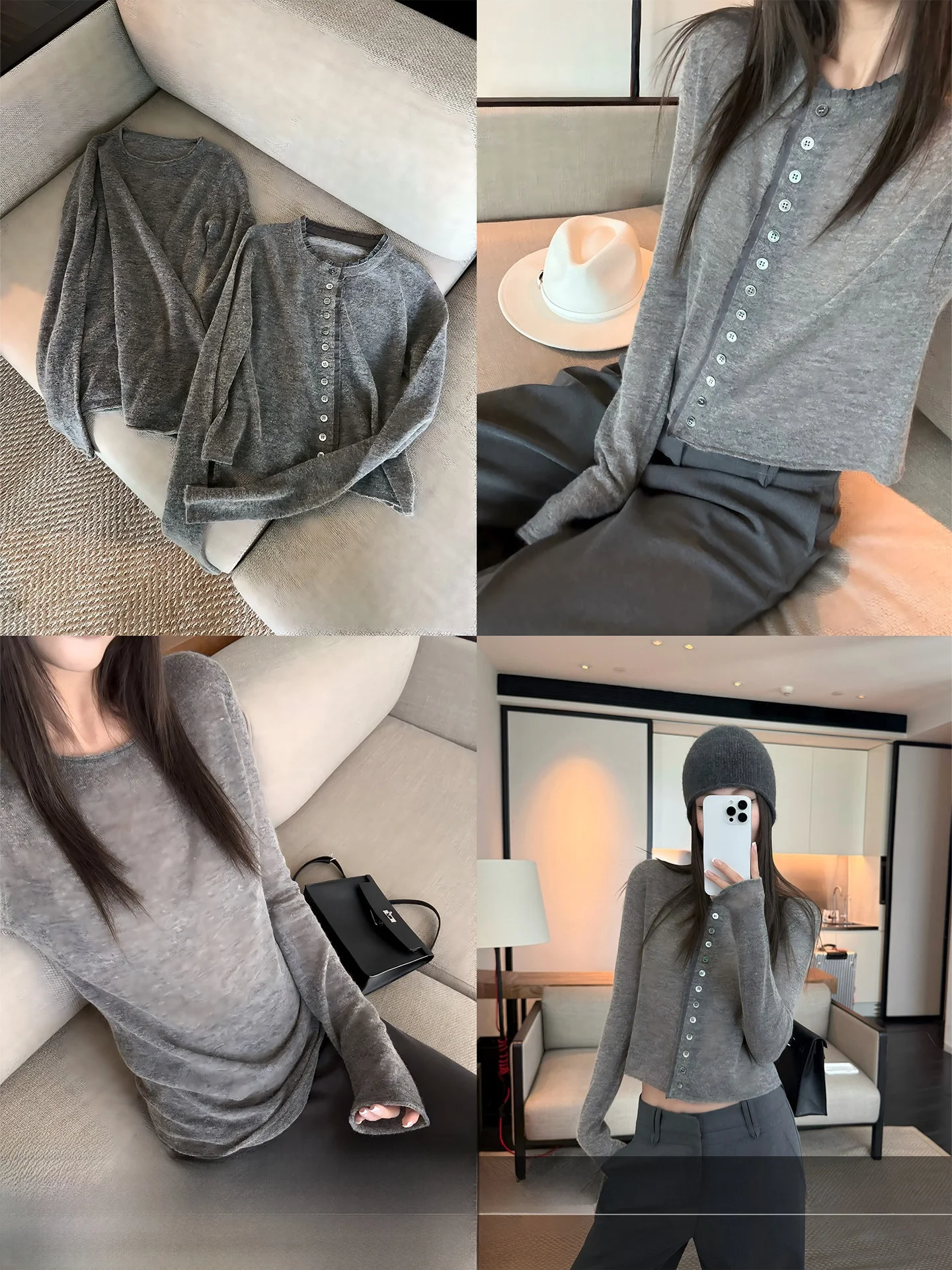 

4PRIL Alpaca Wool Blend Knitted ort Cardigan Top Women's round Ne Slim Fit Long Sve Base irt Commute Sle Casual Si...