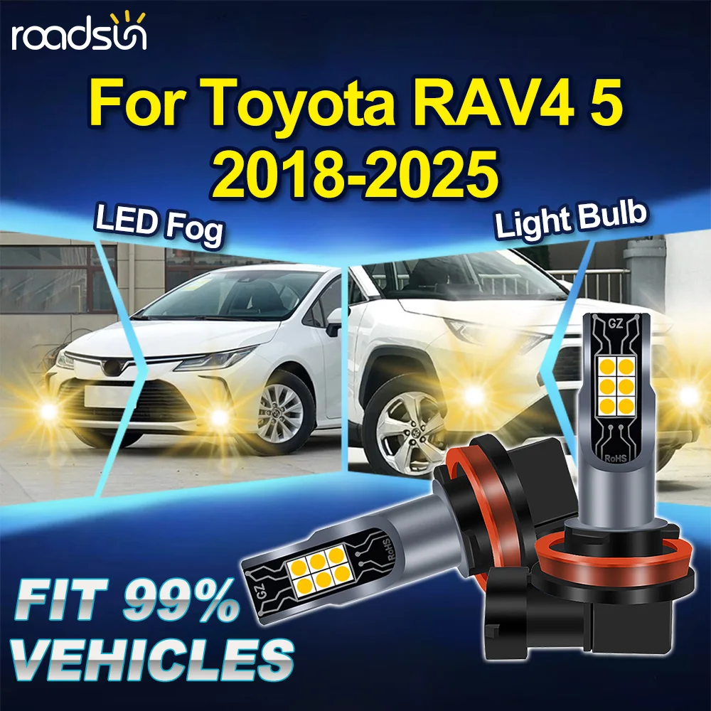 

ROADSUN H8 H9 H11 For Toyota RAV4 5 2018 2019 2020 2021 2022 2023 2024 2025 2PCS 3000K Canbus Car Upgrade LED Fog Light Bulbs