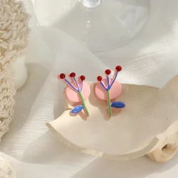 Valentine's Day Gifts Abstract Tulip Flower Shape Clip Earrings Creative Small Pink Rose Flower Clip on Earrings No Piercing
