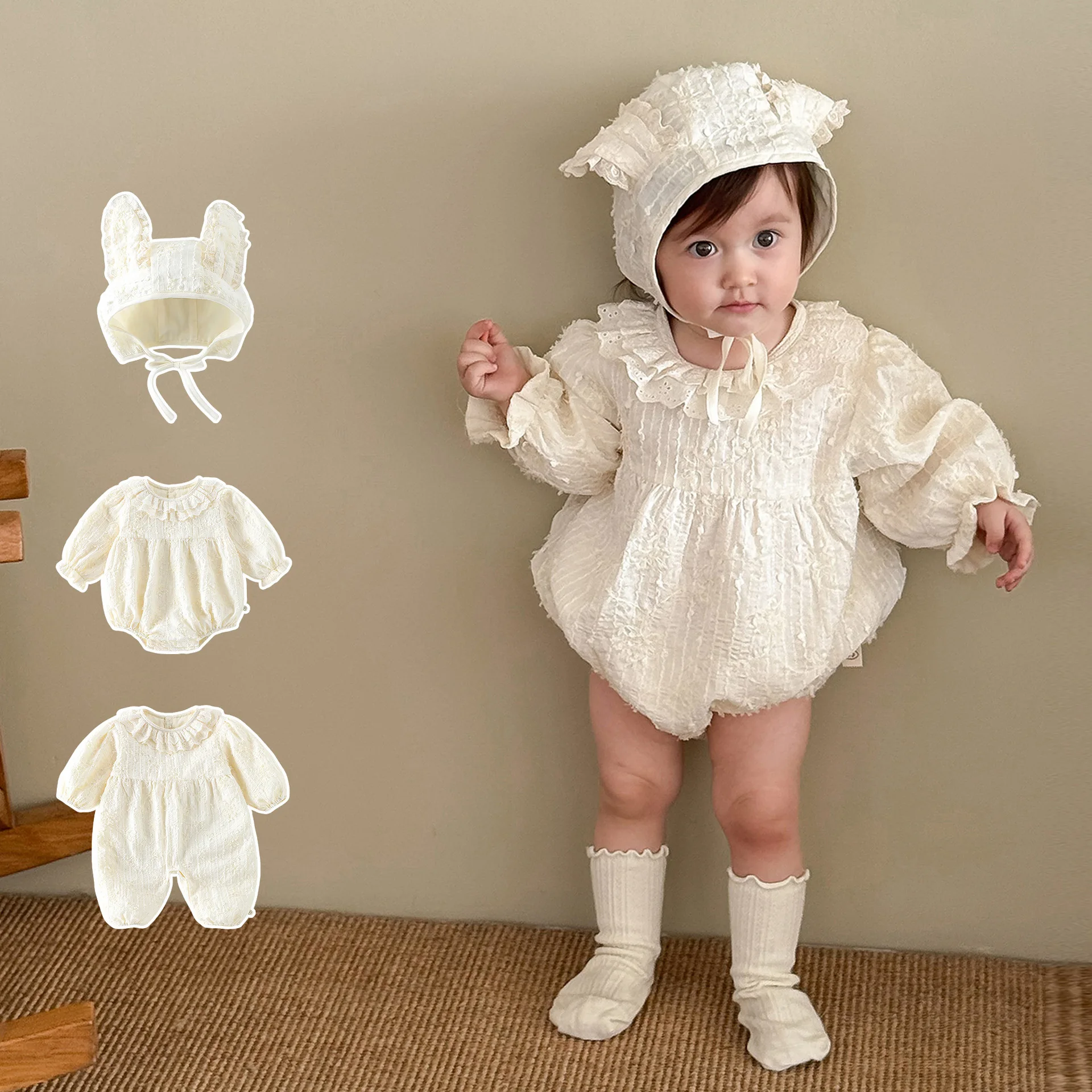 

Baby Rompers Korean Jumpsuit 2025 New Autumn Baby Lace Collar Solid Crawling Suit Newborn One Year Old Clothes Trend
