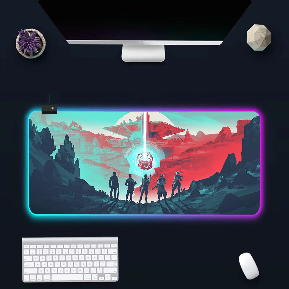 

Cool Valorant Game RGB Pc Gamer Keyboard Mouse Pad Mousepad LED Glowing Mouse Mats Rubber Gaming Computer Mausepad