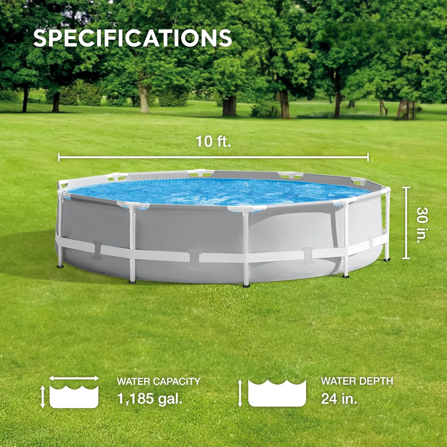 

26701EH Prism Frame Premium Above Ground Swimming Pool Set: 10ft x 30in – Includes 330 GPH Cartridge Filter Pump