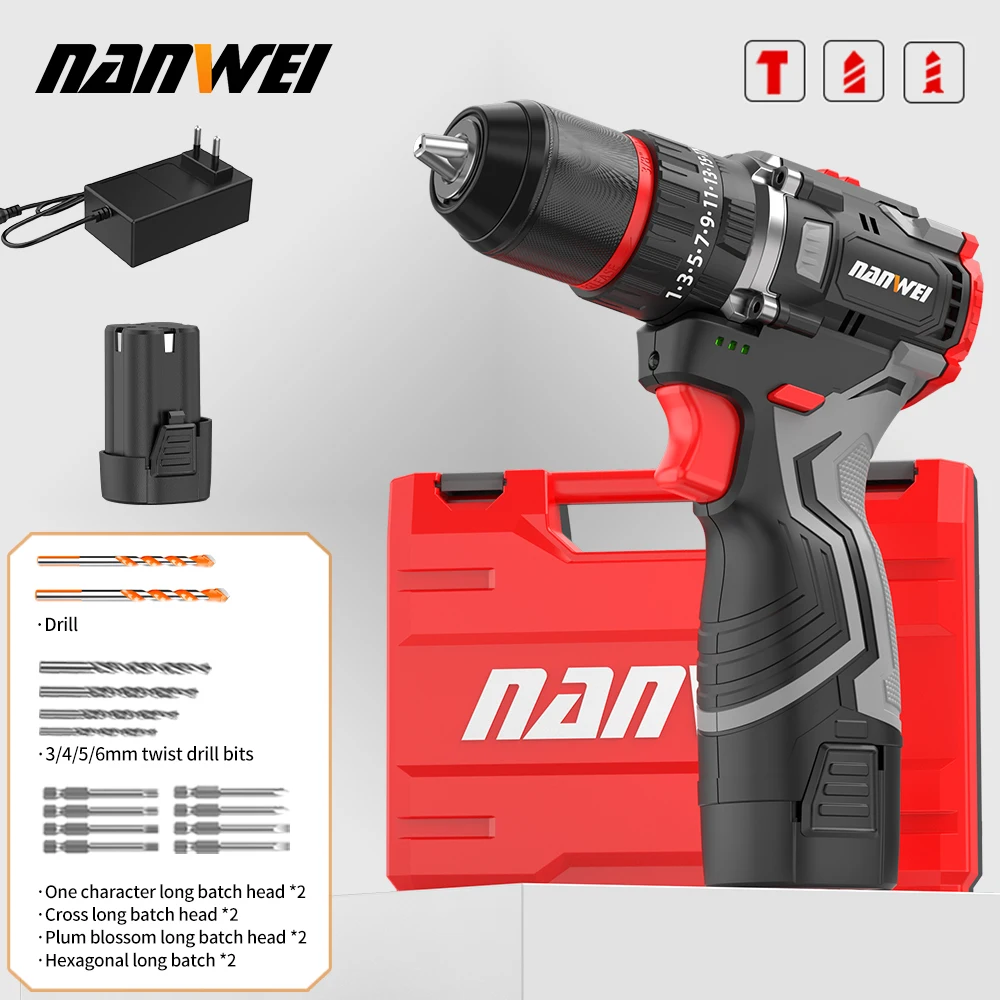 NANWEI 16,8 В Аккумуляторная бесщеточная дрель 70 нм DIY Многофункциональная электрическая дрель 13 мм Металлический самоблокирующийся патрон NANWEI 16,8 В Аккумуляторная бесщеточная дрель 70 нм DIY Многофункциональная электрическая дрель 13 мм Металлический самоблокирующийся патрон