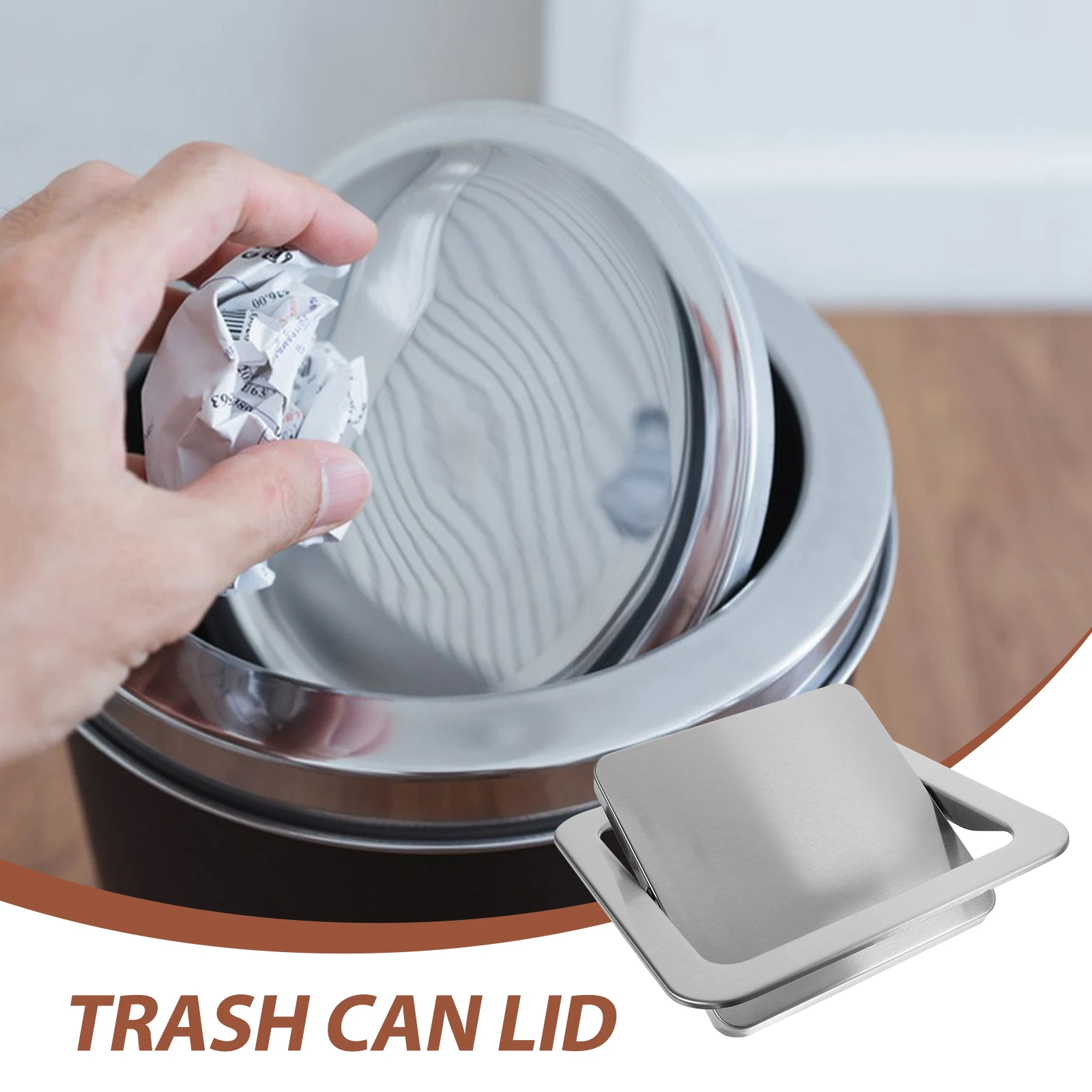 

Stainless Steel Trash Can Lid 430 Round Small Silver Countertop Garbage Bin Cover Flush Kitchen Accessory Bathroom Flap