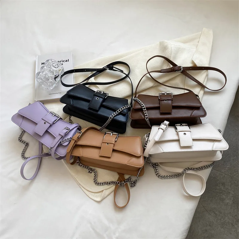 Top Brand Women Chain Shoulder Side Bags Solid Leather Female Handbag And Wallet Vintage Woman Flap Crossbody Sling Bag 2024 New