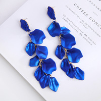 Trendy Petal Tassel Long Drop Earrings for Women Red Blue Exaggerate Big Dangle Earrings Wedding Party Personality Jewelry Gift