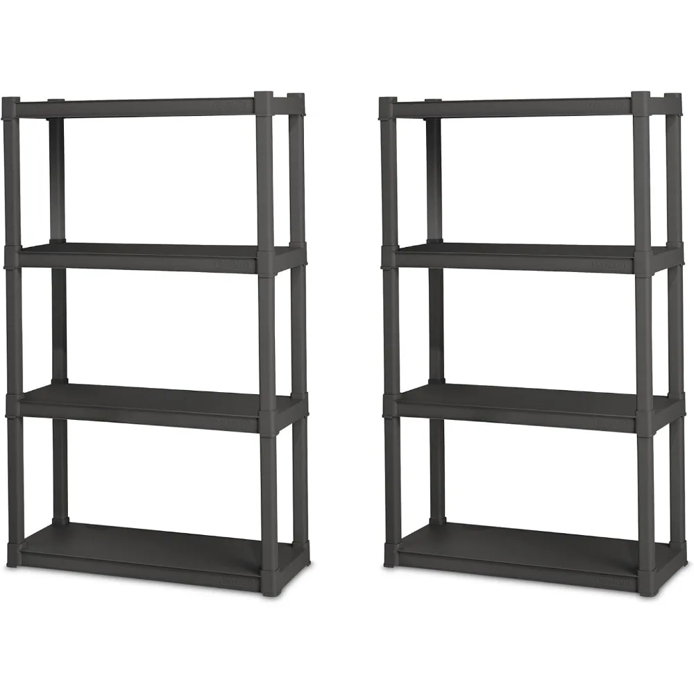 

2-Pack 4 Shelf Unit, Heavy-Duty Shelving Storage and Utility Rack - Standing Plastic Organizer Shelves for Kitchen,