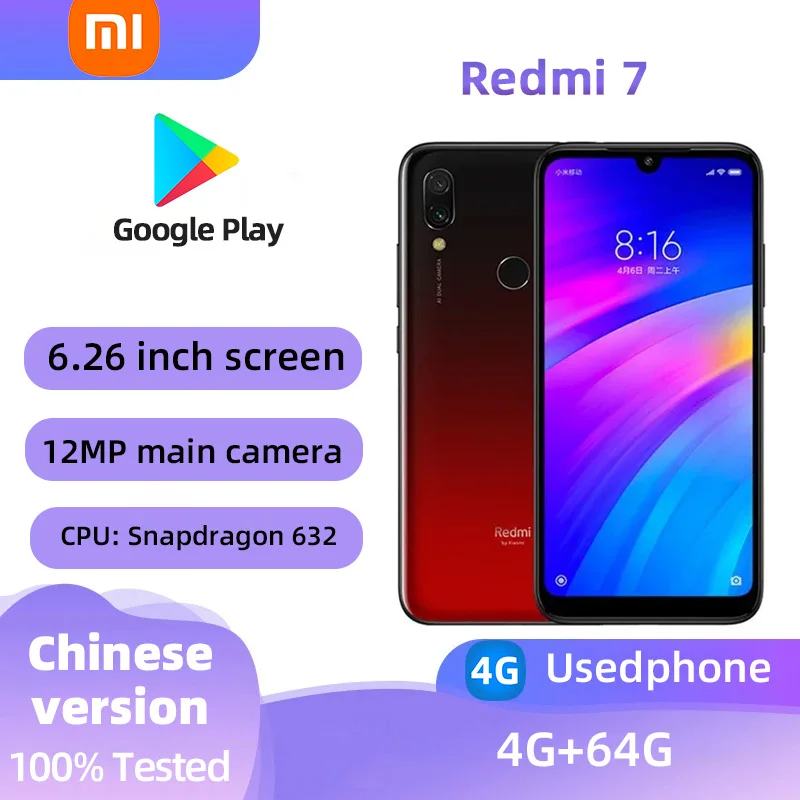 Xiaomi Redmi 7 4G Android 6.26 inch RAM 4GB ROM 64GB Qualcomm Snapdragon 632 Used phone