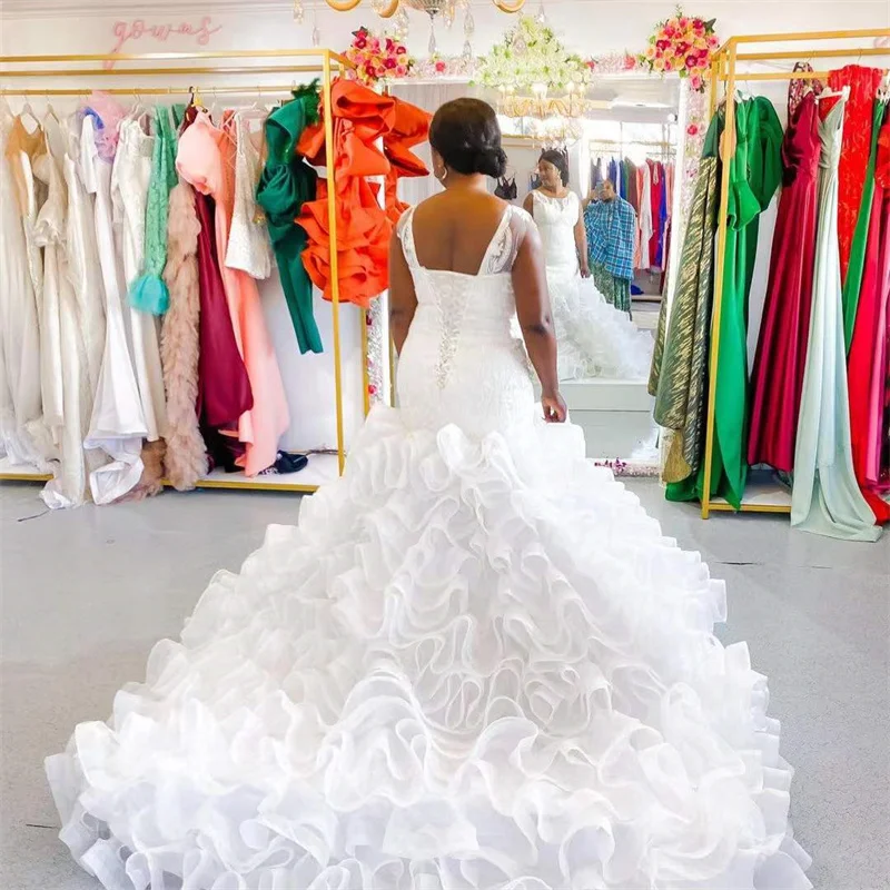 Vestidos De novia De sirena De estilo árabe, apliques De cuello redondo De encaje, vestidos De noche largos para fiesta De novia, bata De Soirée De Mariage personalizada