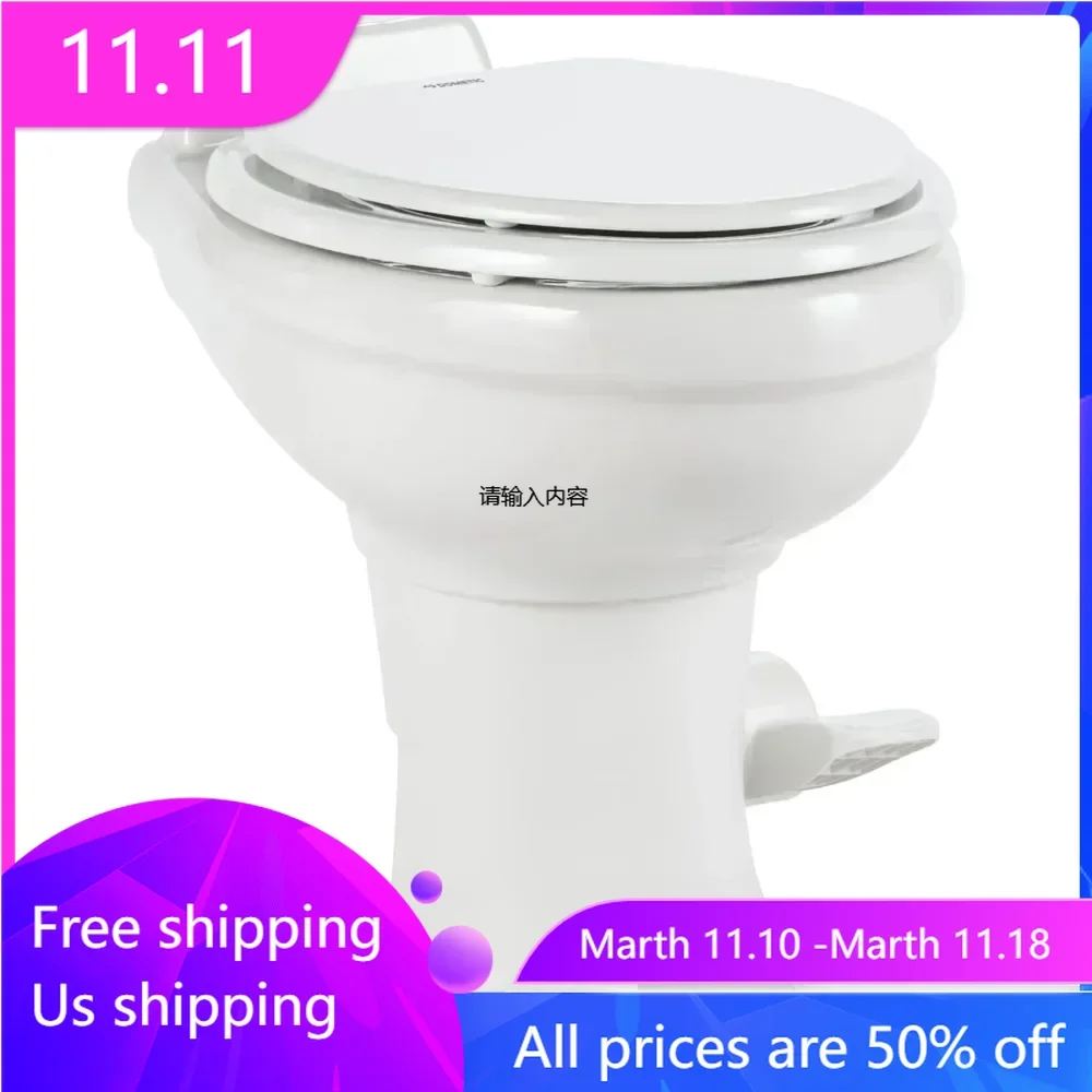 320 RV Toilet  White ,Standard Height ,Gravity Toilet,Elongated Ceramic Bowl,Flush with Foot Pedal,For RVs,and Outdoor Campers