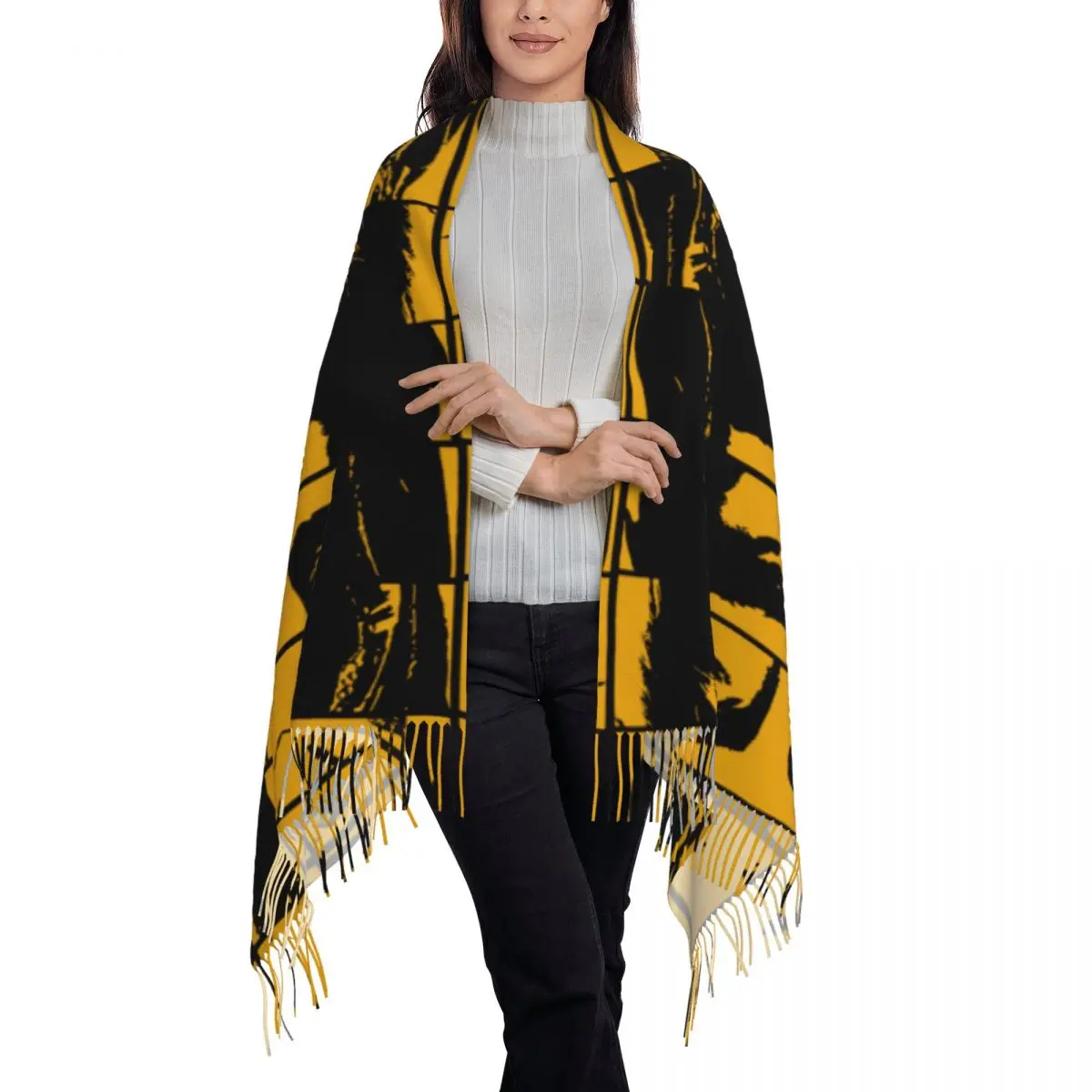 السيدات مخصصة كبيرة الرجعية نمط من Thunderbolt برنامج تلفزيوني الأوشحة النساء شتاء خريف سميكة الدافئة شرابة شال يلتف وشاح