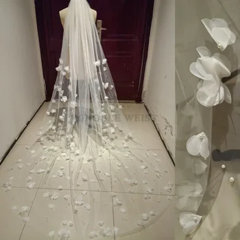 Velo de novia de flores 3D, velos de novia de perlas, velo de novia 1T con peine personalizado