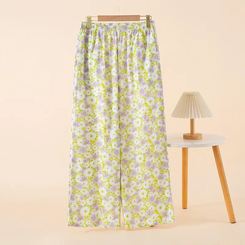 Capris Pajama Pants Women's Loose Summer Soft Cotton Home Pants High Quality Wide Leg Plus Size Home Air Conditioning Trousers