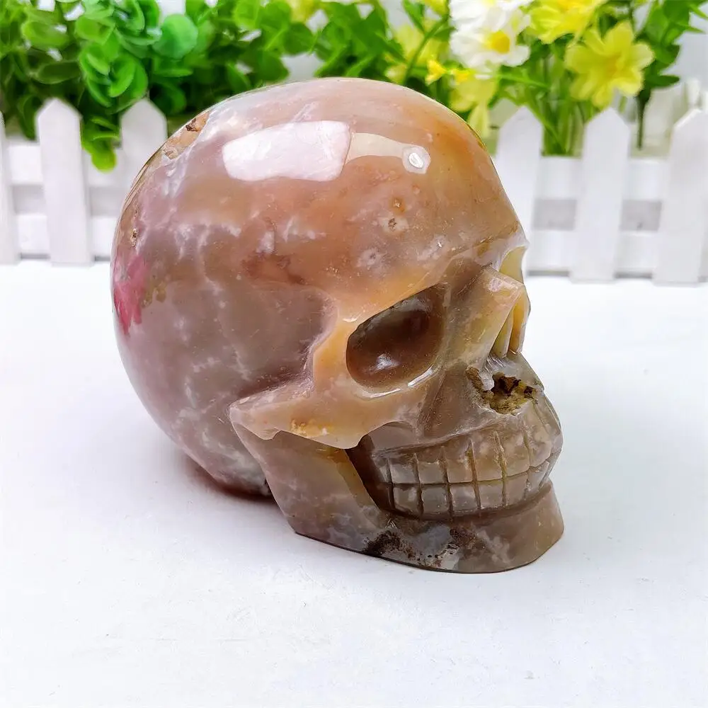 Natural Ocean Jasper Quartz Skull Carving Polished Natural Healing Crystal Figurine Home Decor Craft Gift for Mind Body Spirit