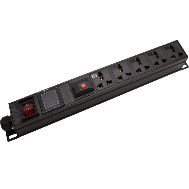 

PDU Power Strip Distribution Unit Cabinet 5 AC 10A Universal Socket overload protection Switch Ammeter configuration 2m line