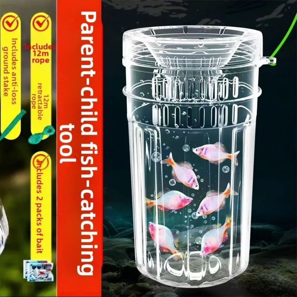 Ribbed Design Fishing Pail Transparent Material Tall Structure Catch Pail Funnel Shape Plastic Material Ribbed Pail Fishing Use