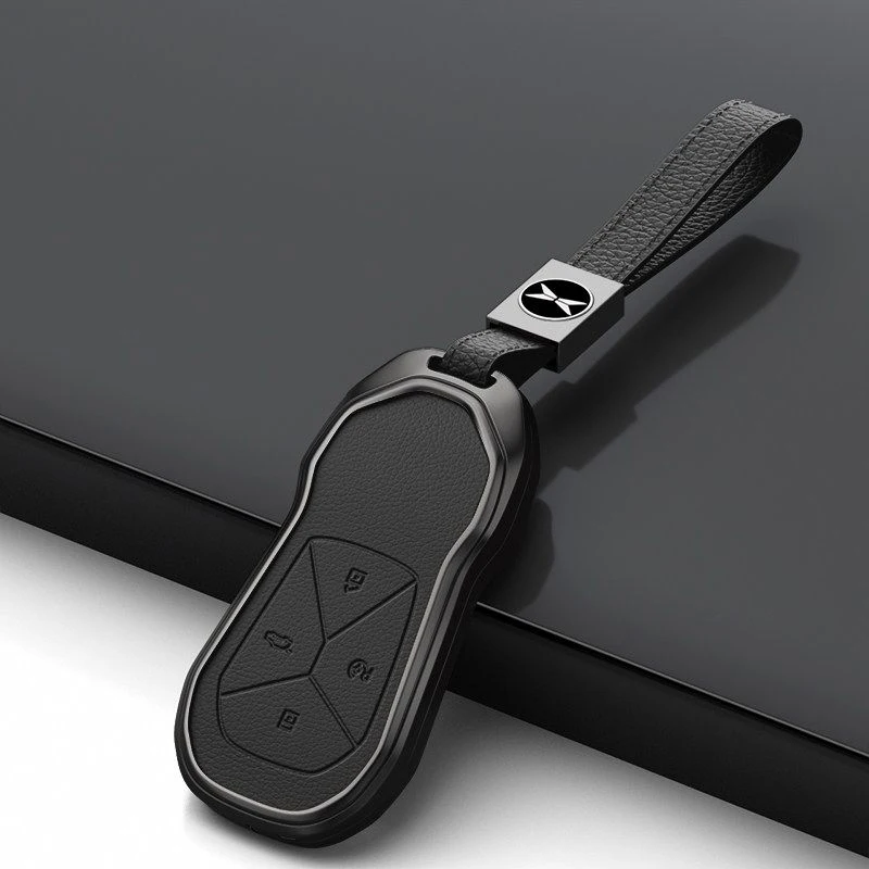 Wavy Rectangle Zinc Alloy Car Key Fob Cover For Xpeng 4 Button G6 G9 P7 P7i X9, Full Protective Key Shell with Metal Carabiner