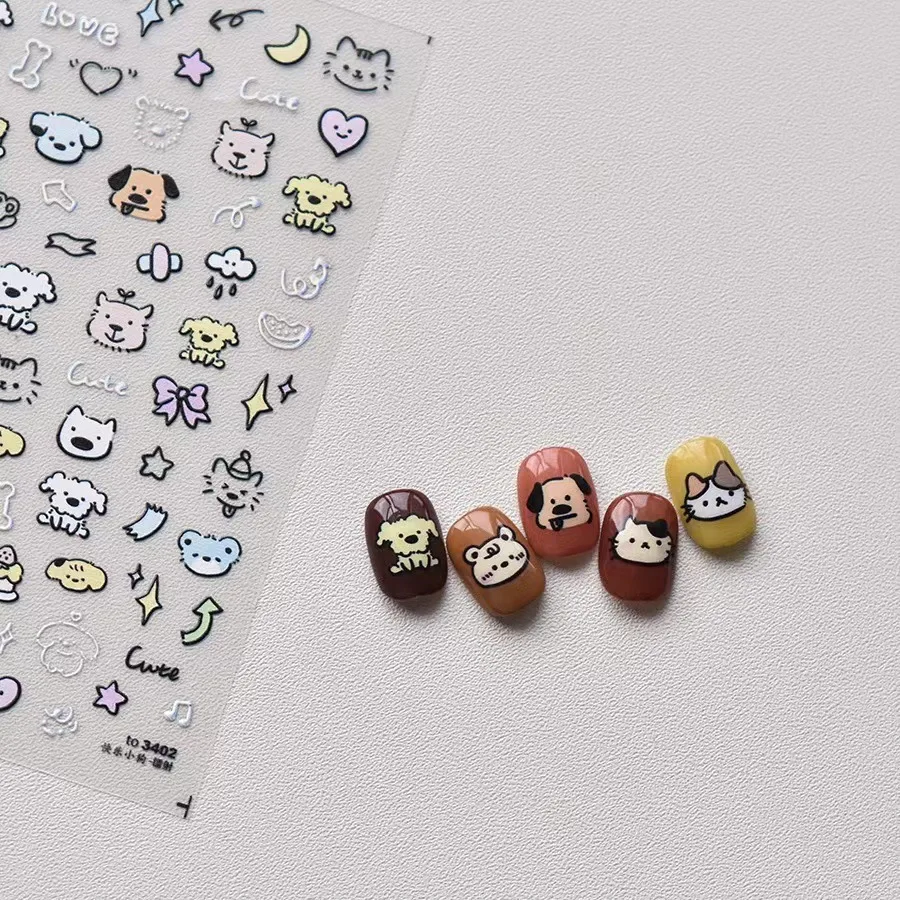 

Viral Ins Style Puppy Nail Stickers 1pcs Cute Cartoon Dog Graffiti Self Adhesive Decals for Manicure Scrapbooking