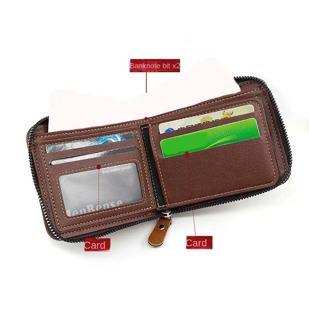 

Multi Function Men Short Wallet Zipper Coin Purse PU Leather Men Card Holder Large Capacity Solid Color Men Coin Purses Outdoor