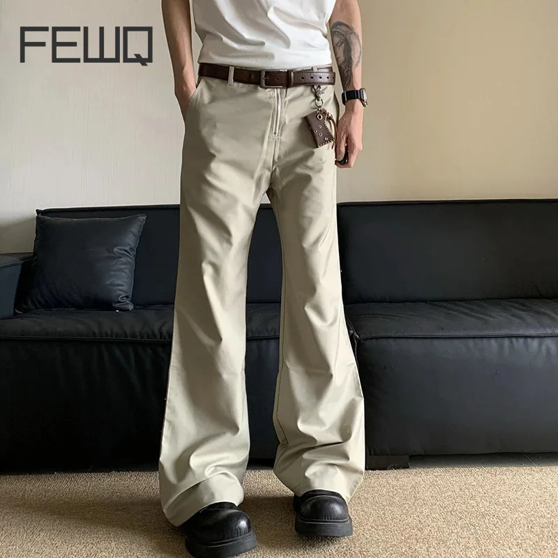 

FEWQ American Straight Leg Wide Leg Men Pants Show Height Casual Solid Color 2024 Korea Fashion Male Trousers Loose 24E1057