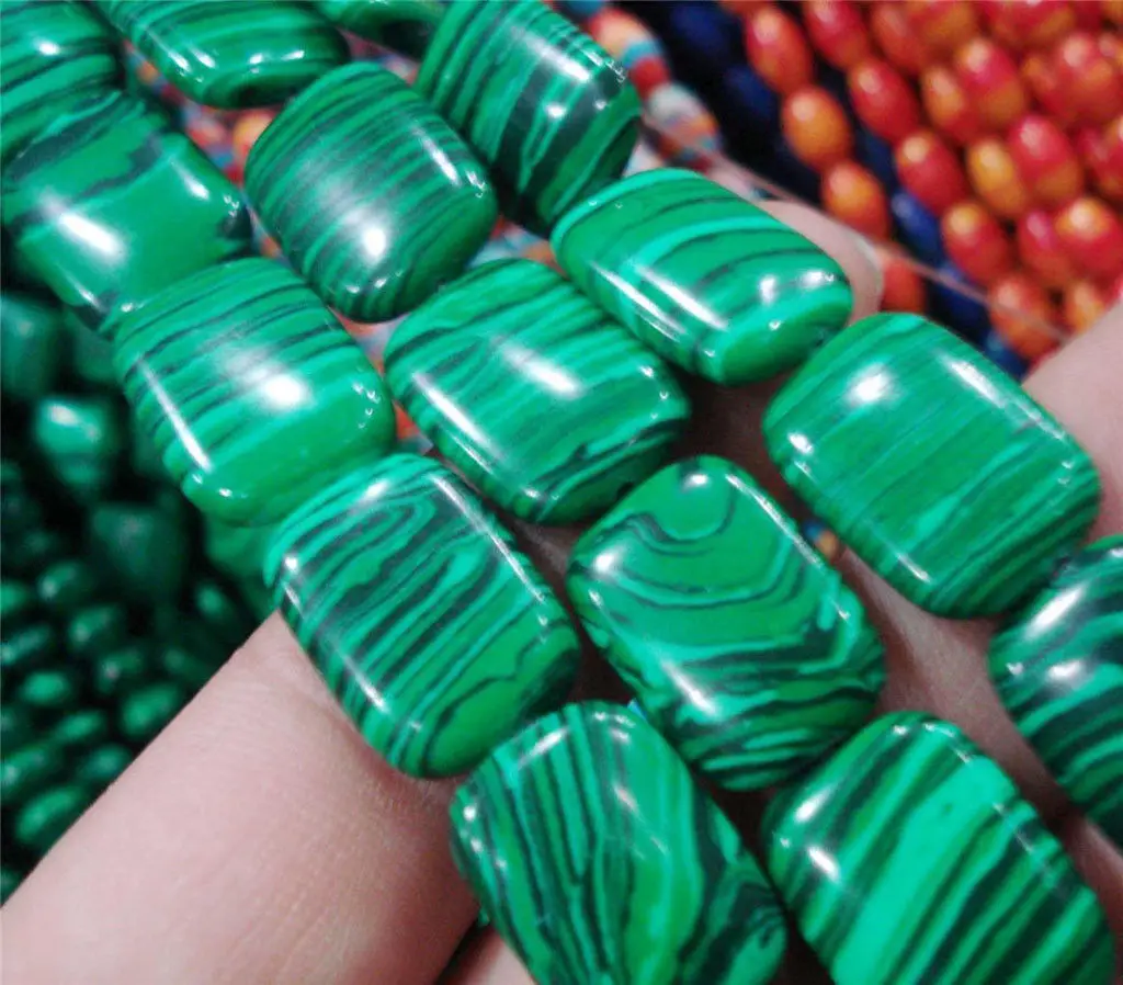 

Natural 13x18MM Green Malachite Rectangle Gemstone Loose Beads 15" Strand