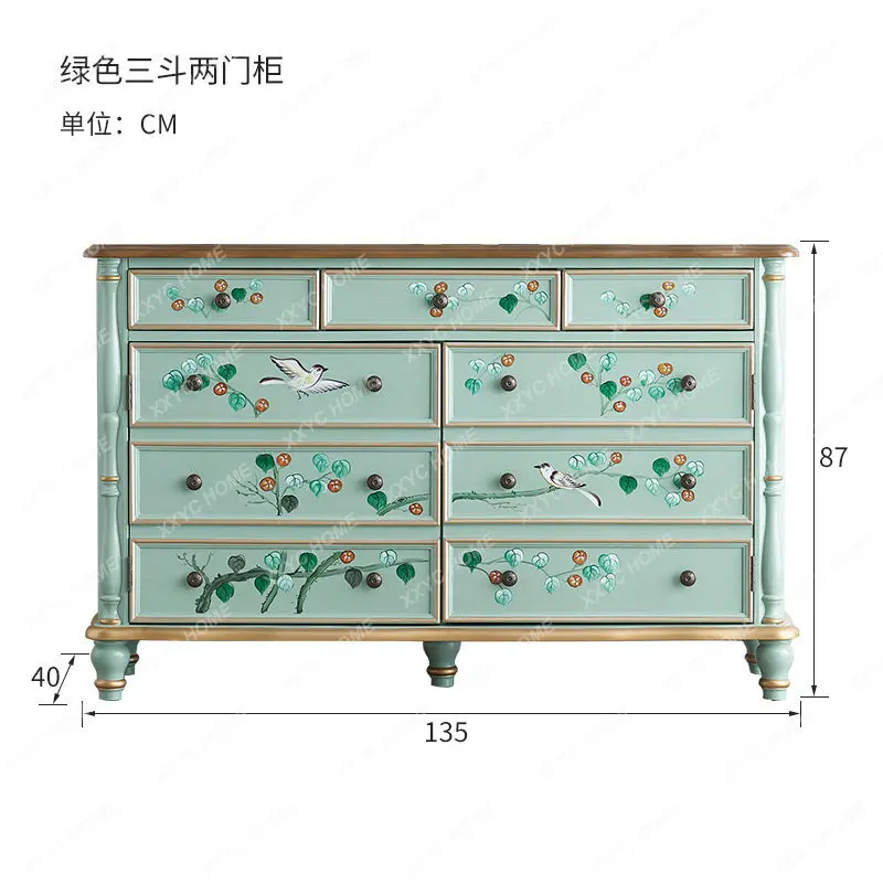 

L country pastoral painted double door sideboard, storage cabinet, solid wood shoe cabinet, vintage entryway,