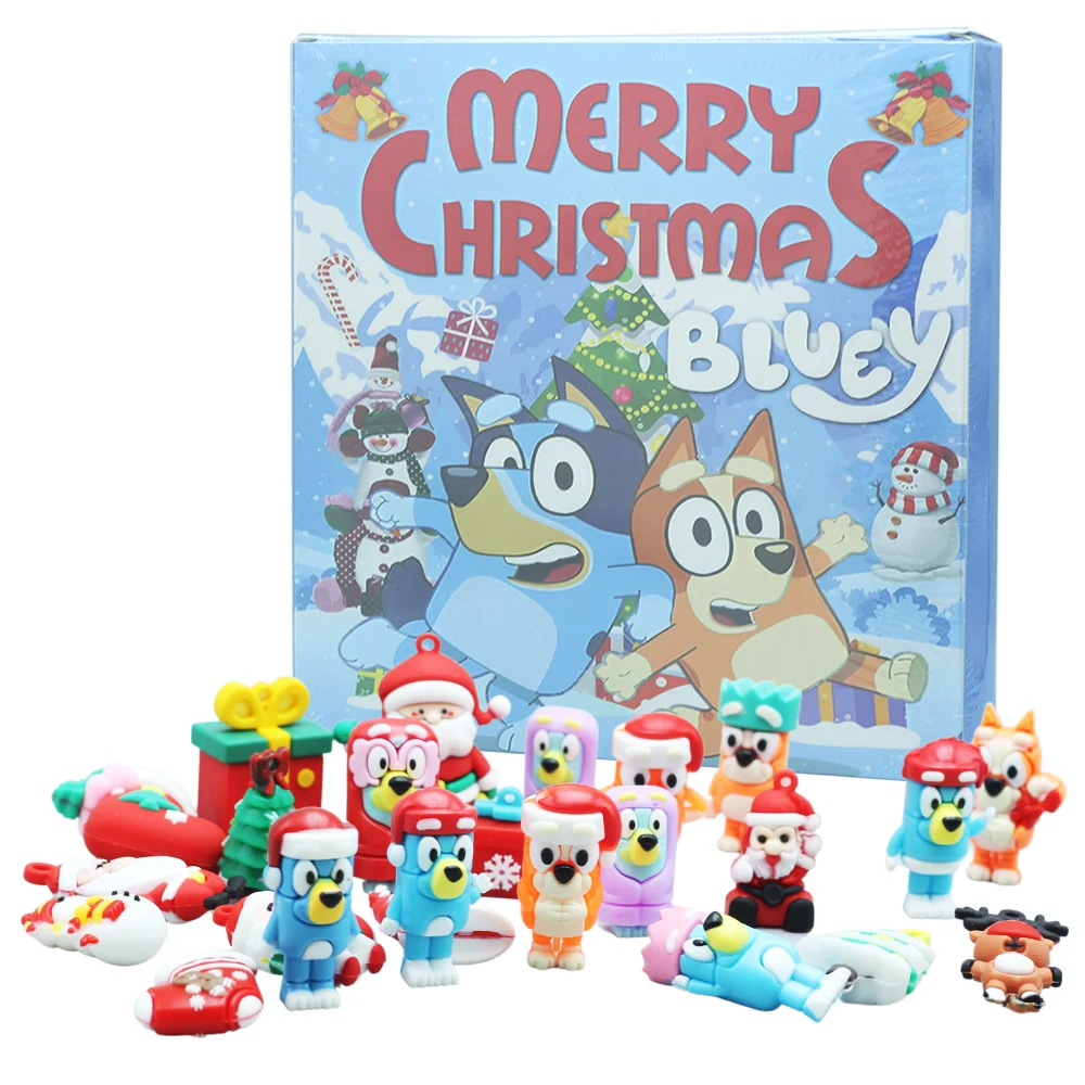 24pcs Set Dog Figure Christmas Advent Calendar Blind Box Birthday Gift Kawaii Blue Dog Anime Figural Action PVC Model Kid Toy