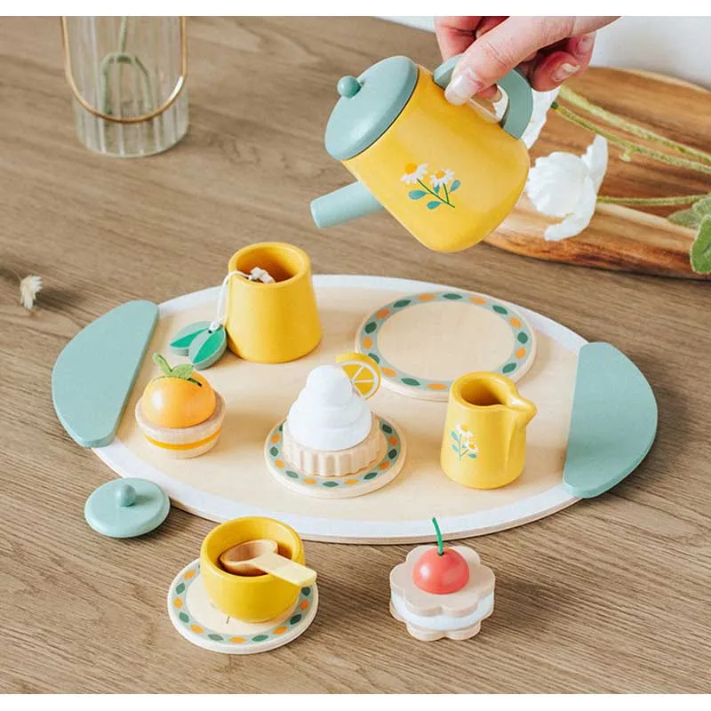 

Kids Wooden Afternoon Tea Set Toy Pretend Play Food Learning Role Game Early Educational Toys for Toddlers Kids Gifts