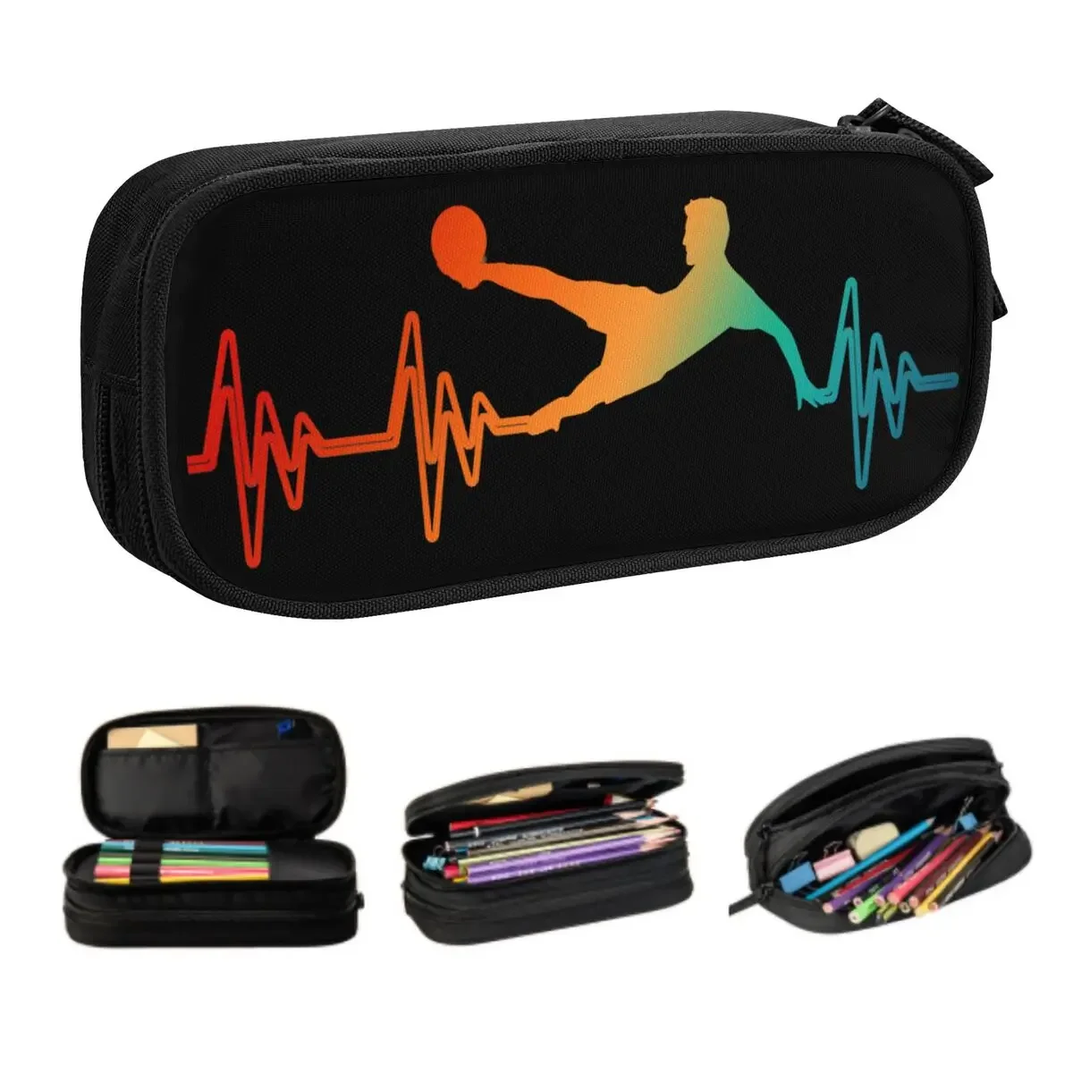 Custom Soccer Heartbeat Korean Pencil Cases Girl Boy Large Storage Player Sport Pencil Box Students Stationery