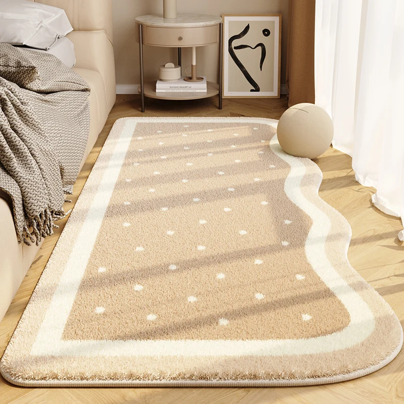 Cream Style Bedroom Bedside Nonslip Carpet Irregular Shaped Light Luxury Highend Carpets Living Room Waterproof Anti Fouling Rug