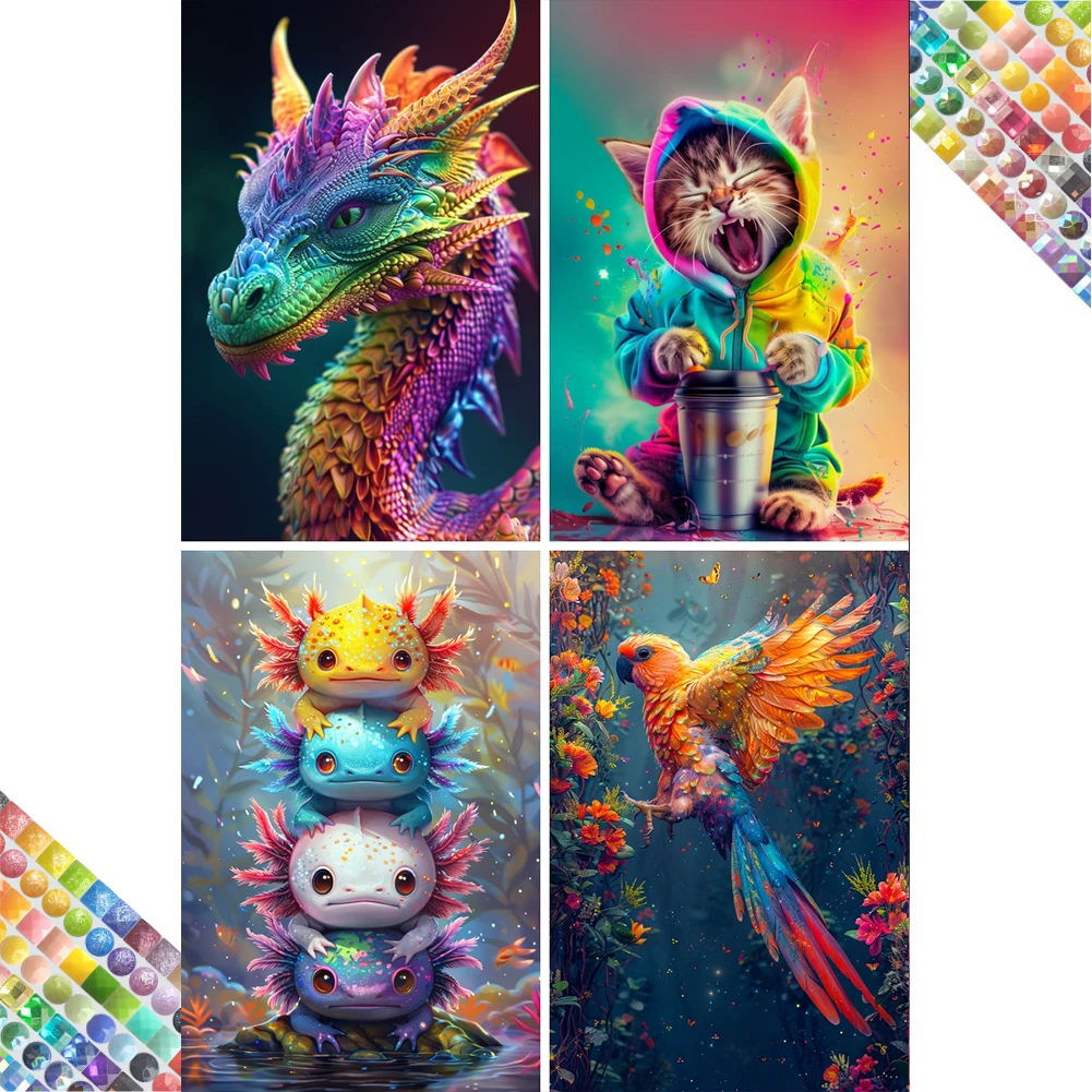 

HTC Colorful Animal Diamond art painting new novelties 2025 Diamond mosaic high quality Full Resin 370 to 445 colors PainterBox