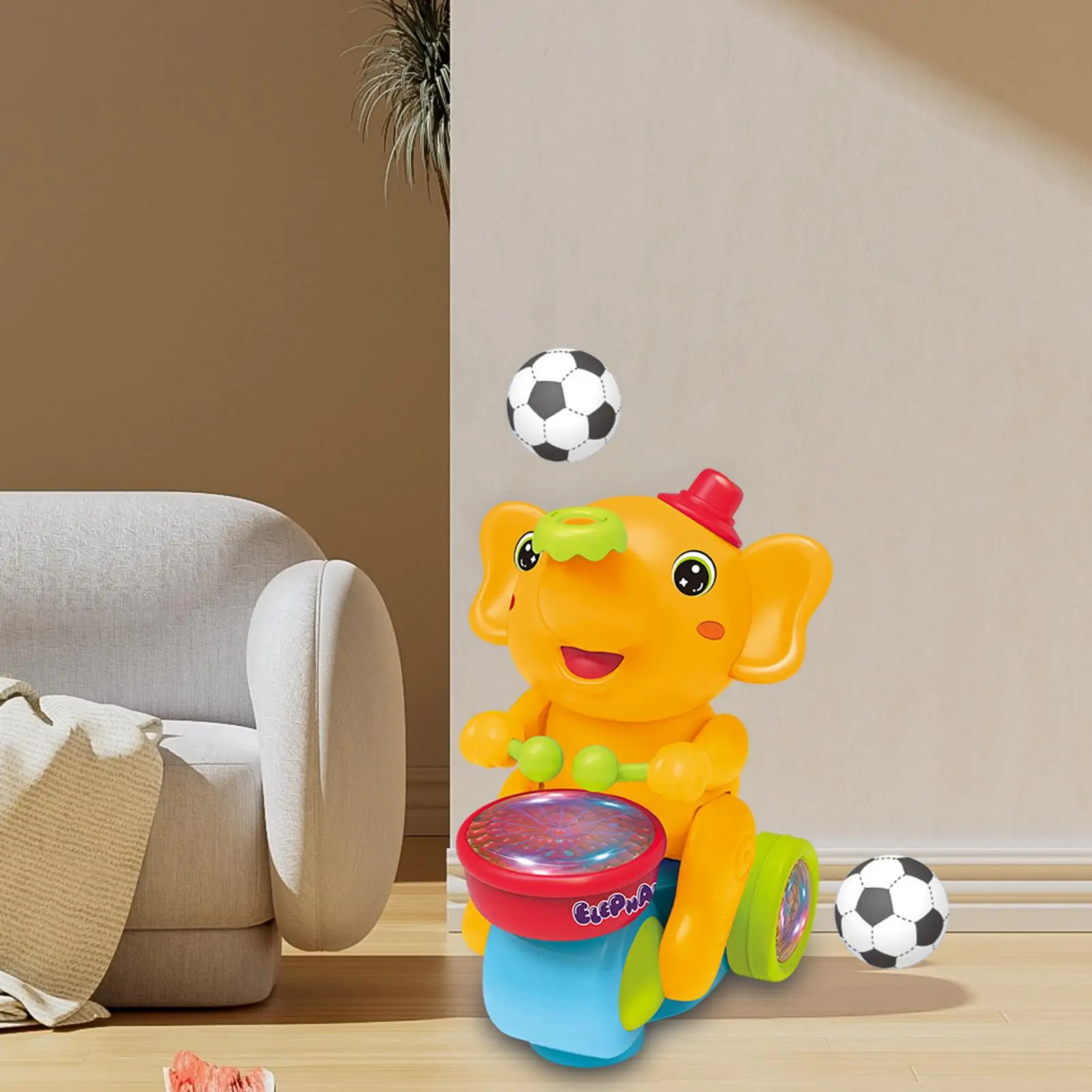 Cart Elephant Musician Toy for Kids with Music And Flashing Light Walking Drum