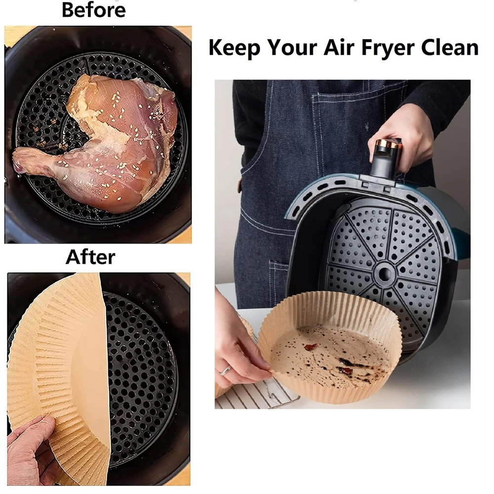 50-200pcs Air Fryer Paper Food Disposable Paper Liner Airfryer Kitchen Cooker Oil-proof Barbecue Plate Steamer Fryer Accessories