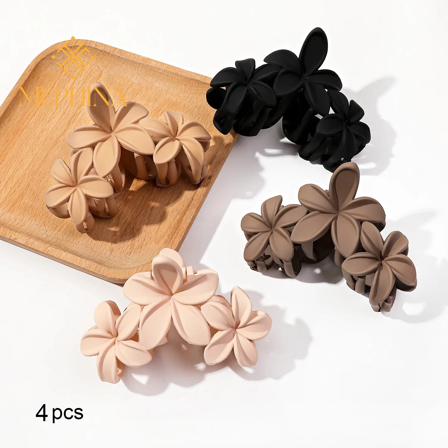 

MEPHINA 4Pcs Flower Hair Claw Clips,Hawaiian Hibiscus Flower Hair Clips Beach Hair Accessories for Women Girls