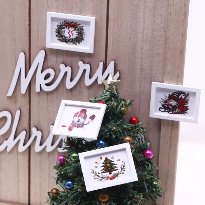 Poppenhuis Woondecoratie Poppenhuis Micro Kerst Scène Foto Props 1/12 Poppenhuis Mini Kerst Muurschildering Ornament