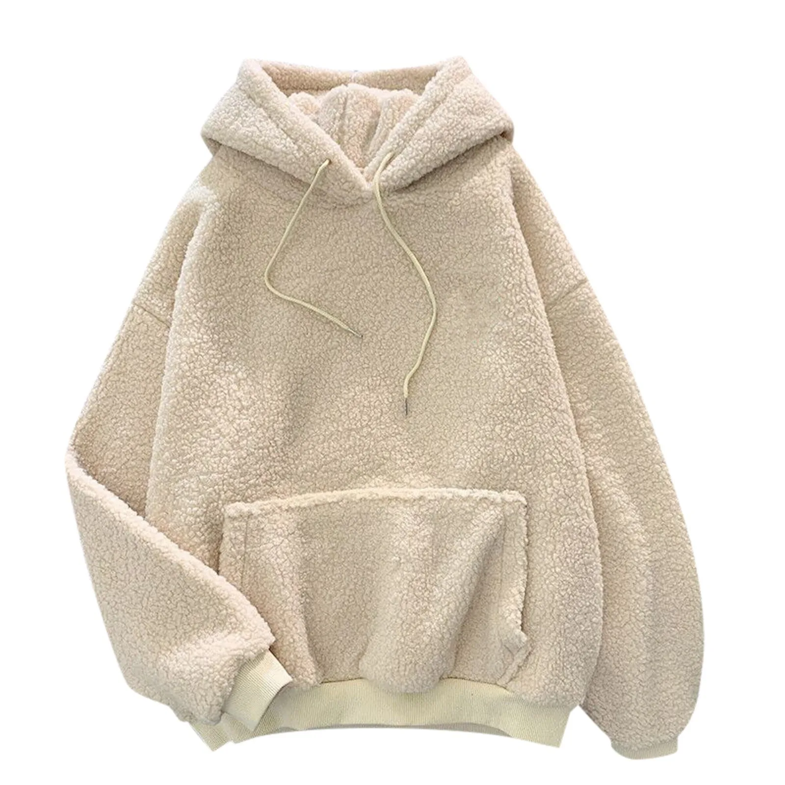 Autumn Winter Women Plush Hoodies Solid Color Oversized Hoodie Pocket Long Sleeve Fluffy Sweatshirt