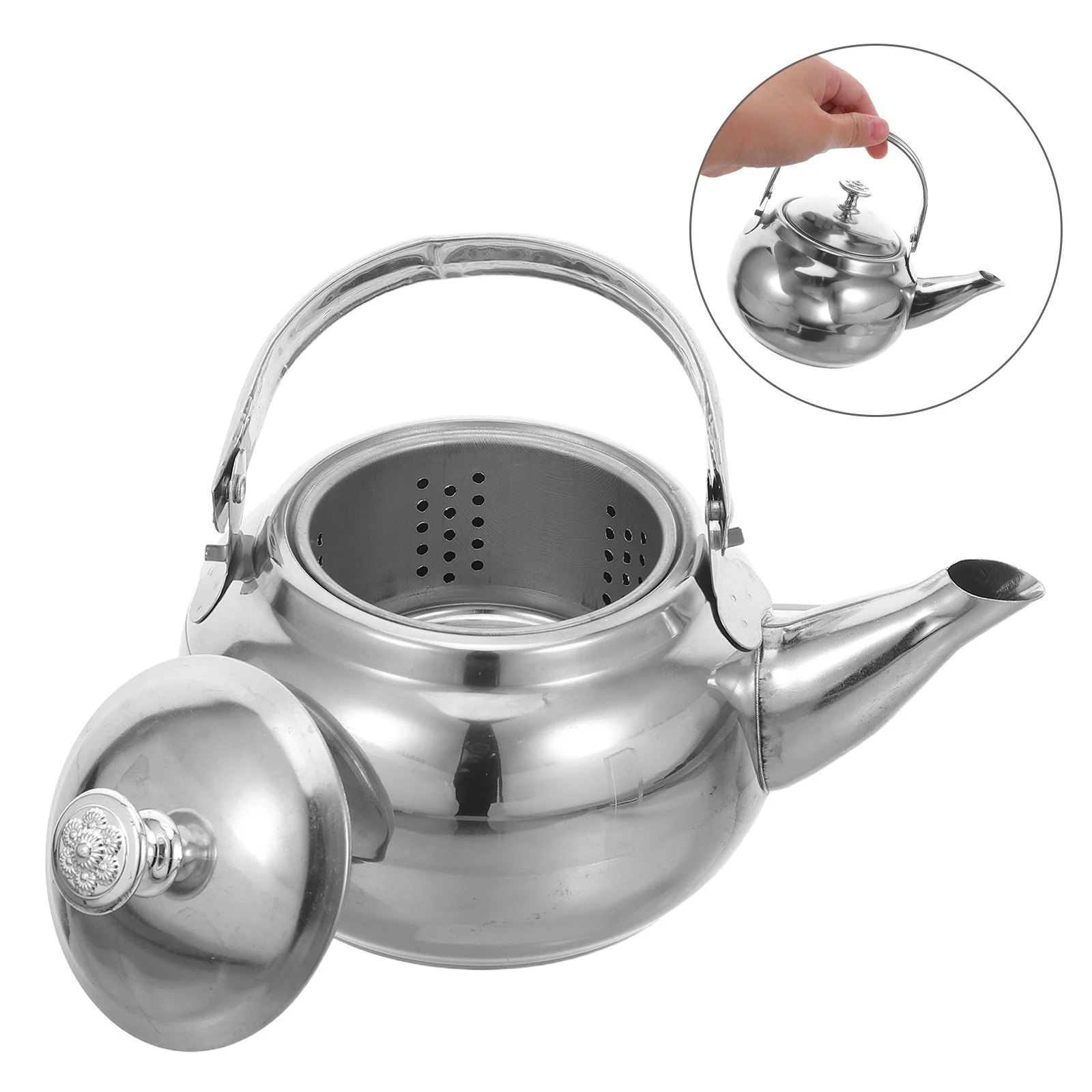 

14Cm Stainless Steel Tea Pot Removable Filter Loose Leaf Kettle Stovetop Tea Brewer Home Kitchen Office Use