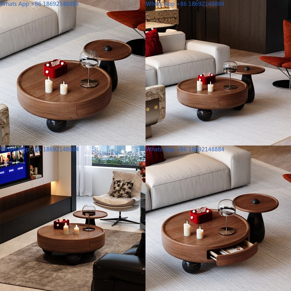 

Round Walnut Coffee Table for Living Room Modern Design for Small Spaces Vintage Style Home Furniture