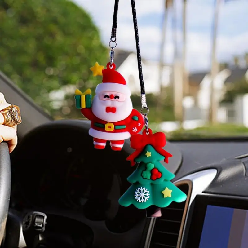 Car Pendant Cute Hangable Christmas Car Decorations Snowman Christmas Cane Pendant Santa Christmas Tree Car Charm Hangable