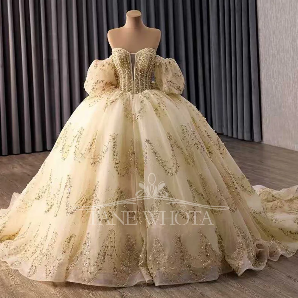 

Champagne Color Luxury Quinceanera Dress Sweetheart Detachable Sleeve Lace-Up Back Beaded Sequined Bow Princess Style For Women