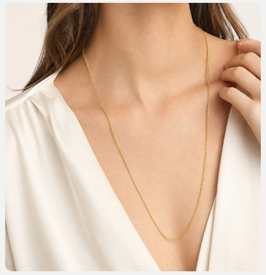 Vnox Trendige 2,4 mm vergoldete flache ovale Kettenhalskette für Damen, minimalistische dünne Edelstahlkette, geschichtete Halskette, Schmuck – Detail 3